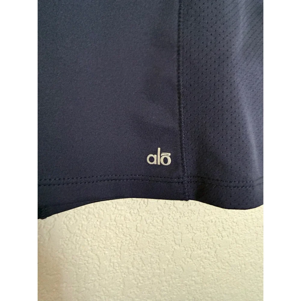 Alo Yoga CoolFit Navy Blue Short Sleeve Mesh Panel Athletic Workout Tee XL